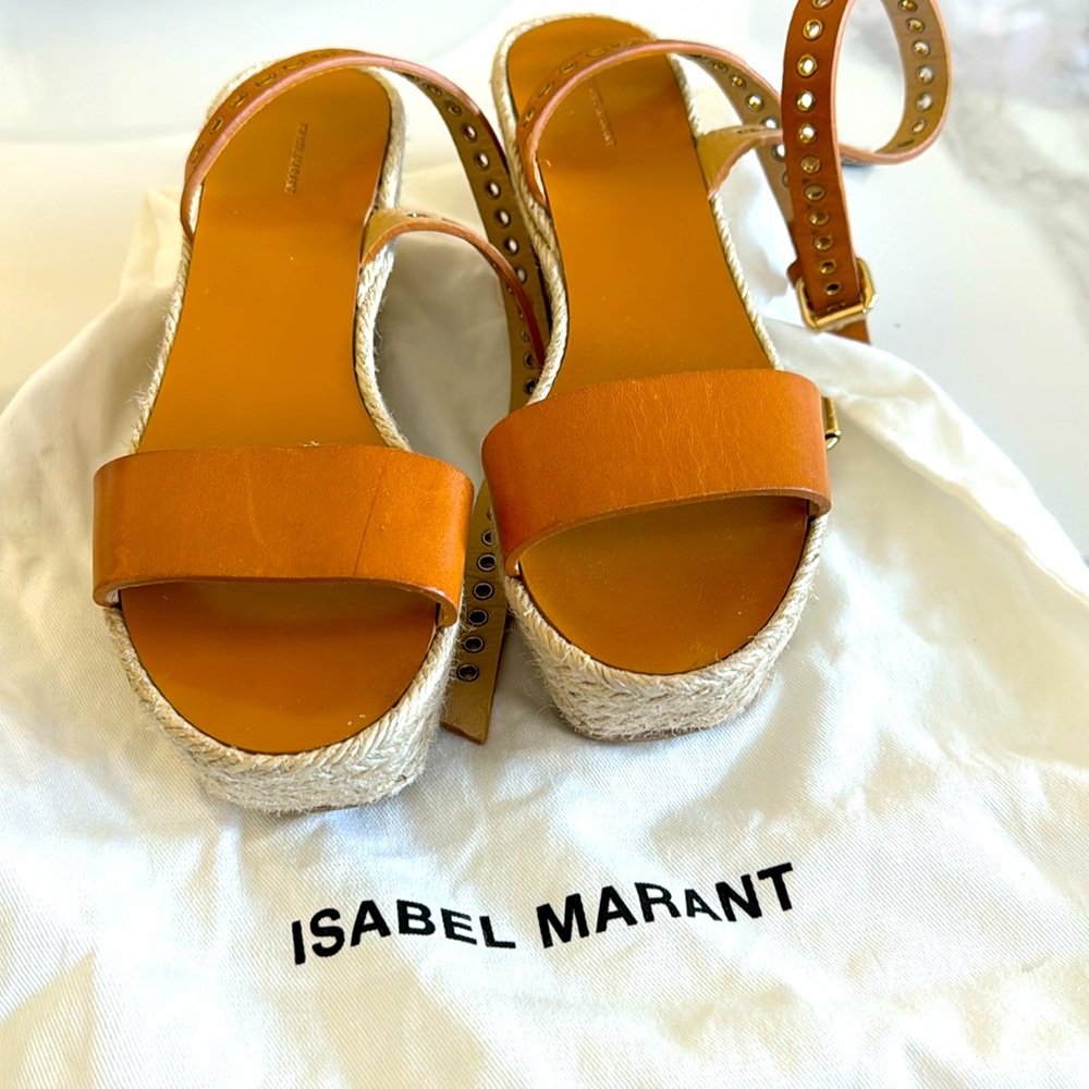 Isabel Marant Messer Wedge Sandal In Brown Leather Size 7